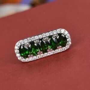 Natural Chrome Diopside and CZ 5 Stone Ring in Platinum Over Sterling Silver